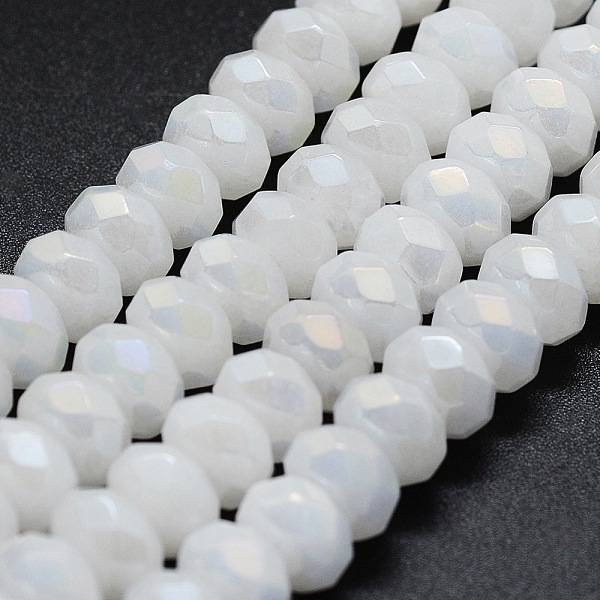 

PandaHall Electroplated Natural White Jade Beads Strands, Rondelle, Faceted, 8x4~5mm, Hole: 1mm, about 72pcs/strand, 15 inch(39cm) White...