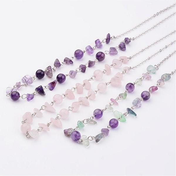 

PandaHall Gemstone Beaded Necklaces, with 304 Stainless Steel Lobster Claw Clasps, Mixed Color, 19.3 inch Mixed Stone Multicolor