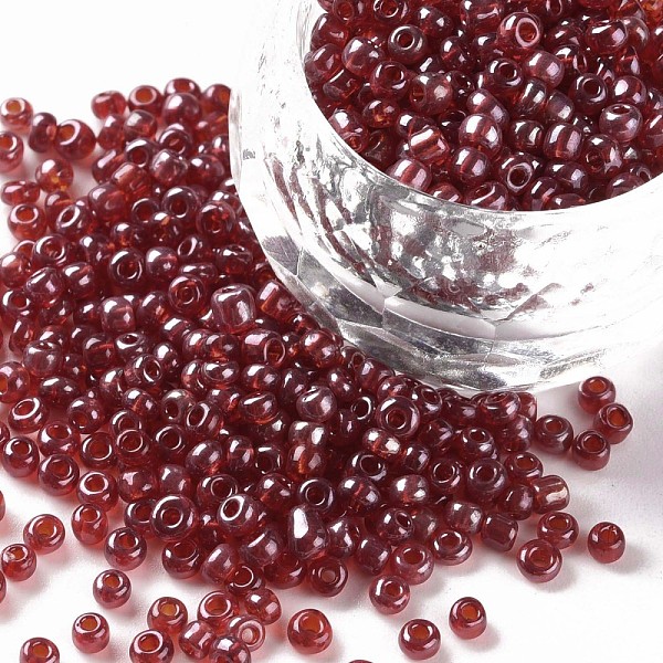 

PandaHall Glass Seed Beads, Trans. Colours Lustered, Round, Crimson, 3mm, Hole: 1mm, about 1111pcs/50g, 50g/bag, 18bags/2pounds Glass Pink