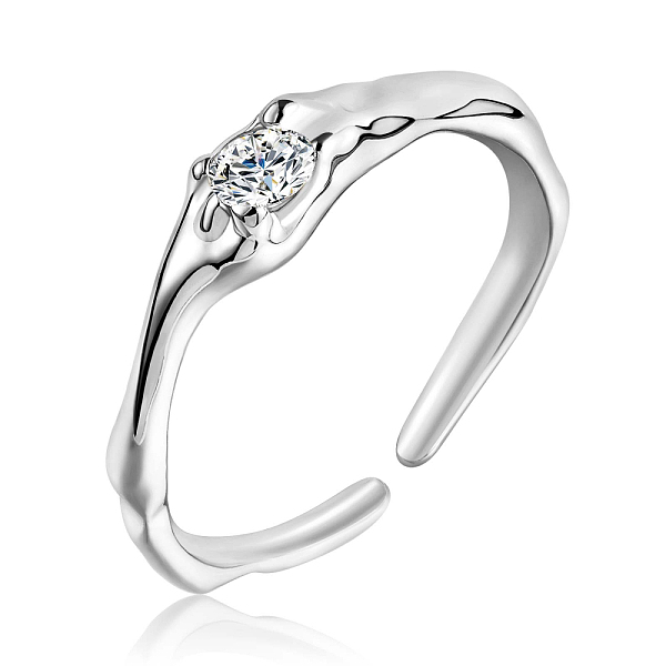 

PandaHall Rhodium Plated 925 Sterling Silver Open Cuff Ring, Clear Cubic Zirconia Simple Thin Ring for Women, Platinum, US Size 5 1/4...