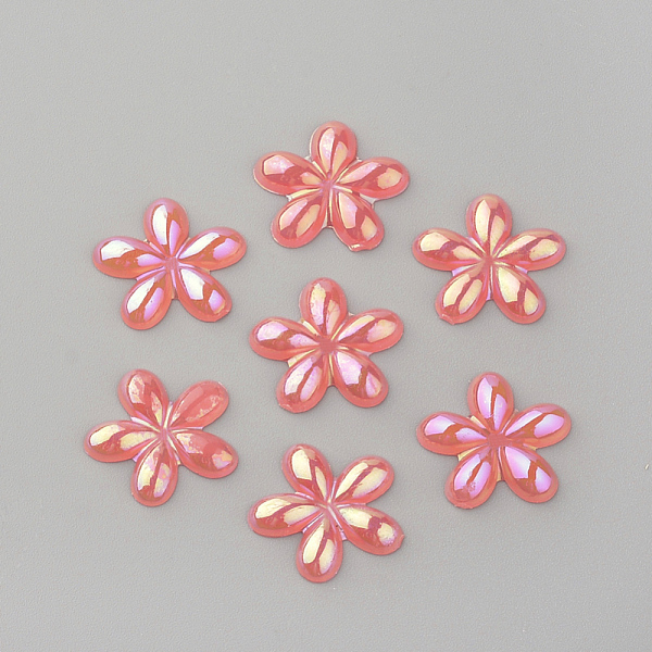 

PandaHall Acrylic Cabochons, AB Color Plated, Flower, Salmon, 10x10x2mm Acrylic Flower Red