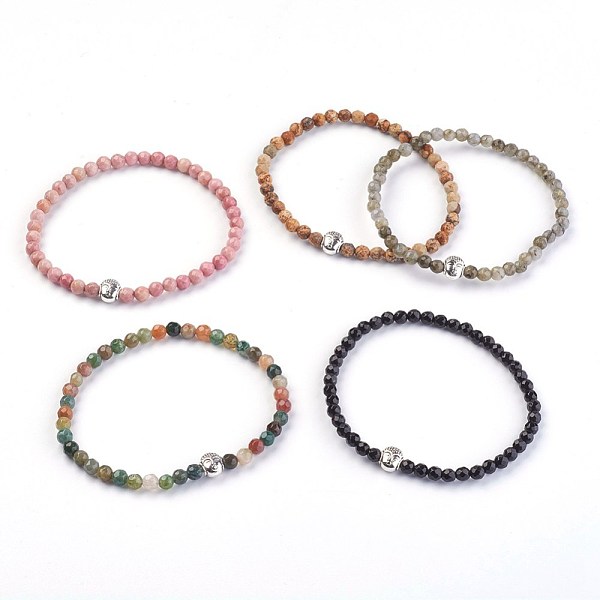 

PandaHall Natural Gemstone Stretch Bracelets, with Alloy Buddha Beads, 2-1/8 inch(5.4cm) Mixed Stone