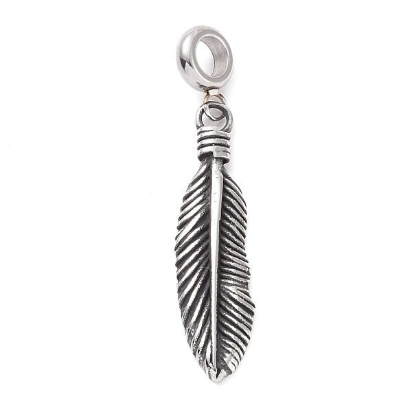 

PandaHall 304 Stainless Steel Manual Polishing European Dangle Charms, Large Hole Pendants, Feather, Antique Silver, 50mm, Feather...