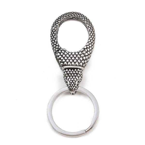 316 Surgical Stainless Steel Keychains, Antique Silver, Snake, 78mm