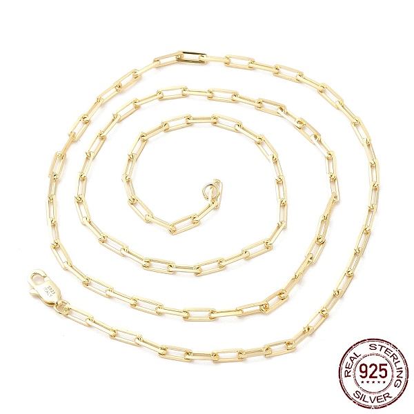 

PandaHall 925 Sterling Silver Paperclip Chain Necklace, with S925 Stamp, Real 14K Gold Plated, 17.72 inch(45cm) Sterling Silver