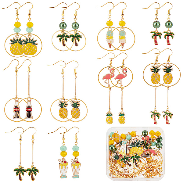 PandaHall SUNNYCLUE 1 Box 10 Pairs Summer Earrings Dangle Making Starter Kit Hawaii Pineapple Coconut Tree Sweet Food Charms Glass Beads for...