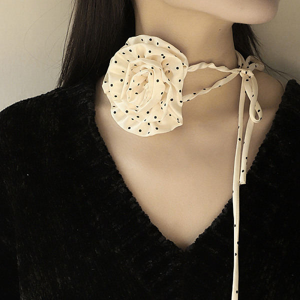 

PandaHall Polka Dot Pattern Fabric Rose Tie Choker Necklaces for Women, Adjustable Jewelry for Birthday Wedding Party, Old Lace...