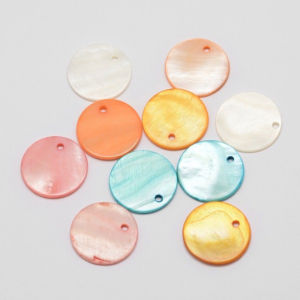 

PandaHall Dyed Natural Flat Round Shell Pendant, Mixed Color, 20x2mm, Hole: 2mm Shell Flat Round Multicolor