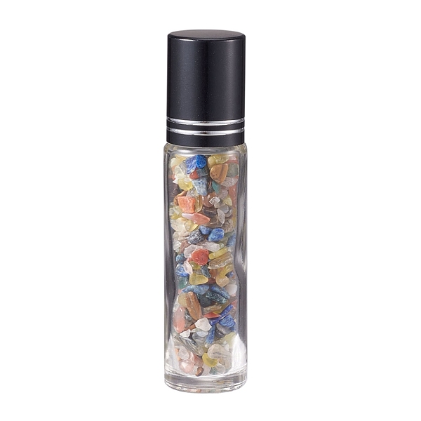 

PandaHall Glass Roller Ball Bottles, Essential Oil Refillable Bottle, with Mixed Stone Chip Beads, for Personal Care, 85x20mm, Beads...