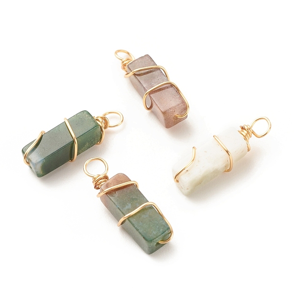 

PandaHall Natural Indian Agate Pendants, with Golden Tone Copper Wire Wrapped, Cuboid, 19~20x6x6mm, Hole: 2.5~3mm Indian Agate Cuboid