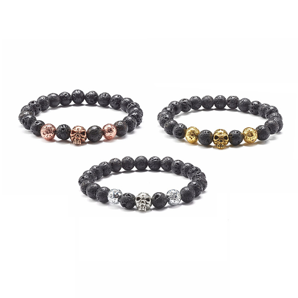 

PandaHall Natural Lava Rock Round Beads Essential Oil Anxiety Aromatherapy Bracelets, Skull Alloy Beads Stretch Bracelets Set for Girl Women...