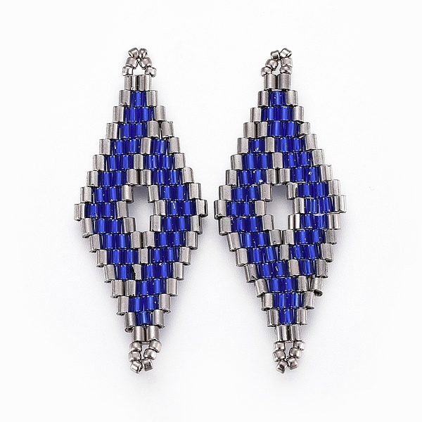 

PandaHall MIYUKI & TOHO Handmade Japanese Seed Beads Links, Loom Pattern, Rhombus, Royal Blue, 40.7~42x16.4~17x1.7~1.9mm, Hole: 1.2~1.4mm...