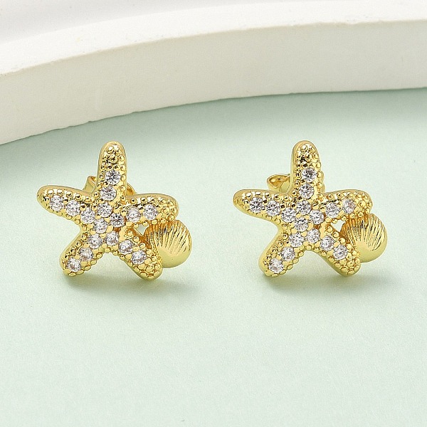Latón micro pave aretes de circonita cúbica transparente
