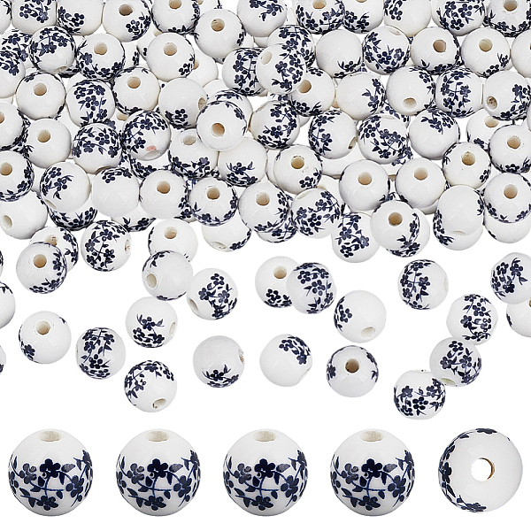 90Pcs Floral Printed Porcelain Beads