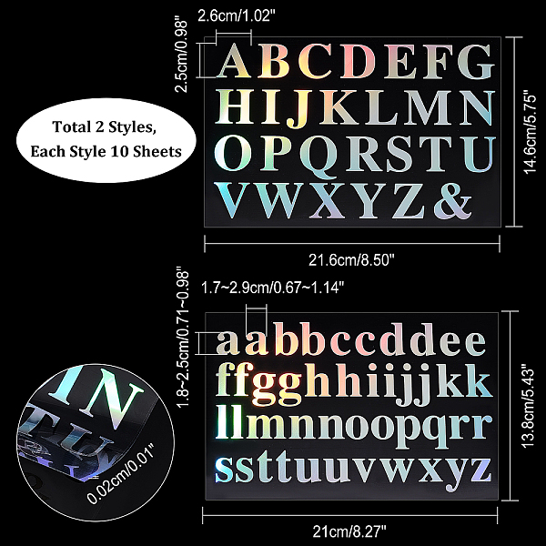 

PandaHall AHANDMAKER 20 Sheets 710 Pcs Alphabet Stickers, Self Adhesive Vinyl Letters Shinny Laser Stickers Decals for Mailbox Sign Water...