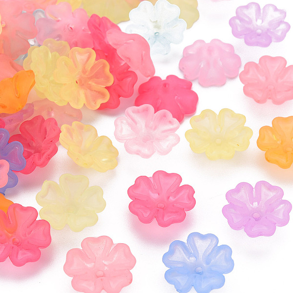 

PandaHall Transparent Frosted Acrylic Bead Caps, 5-Petal, Flower, Mixed Color, 16.5x6mm, Hole: 1.6mm Acrylic Multicolor