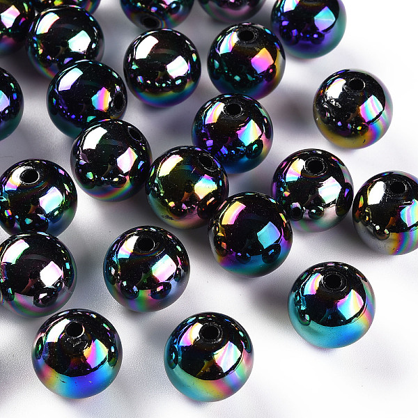 

PandaHall Opaque Acrylic Beads, AB Color Plated, Round, Black, 16x15mm, Hole: 2.8mm Acrylic Round Black