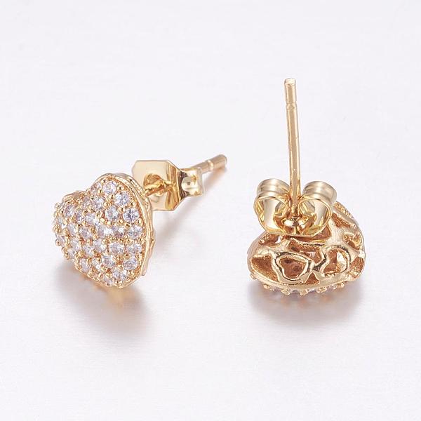 

PandaHall Brass Micro Pave Cubic Zirconia Stud Earrings, with Ear Nuts, Heart, Golden, 7.5x9x4mm, Pin: 0.9mm Cubic Zirconia