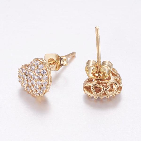 Brass Micro Pave Cubic Zirconia Stud Earrings