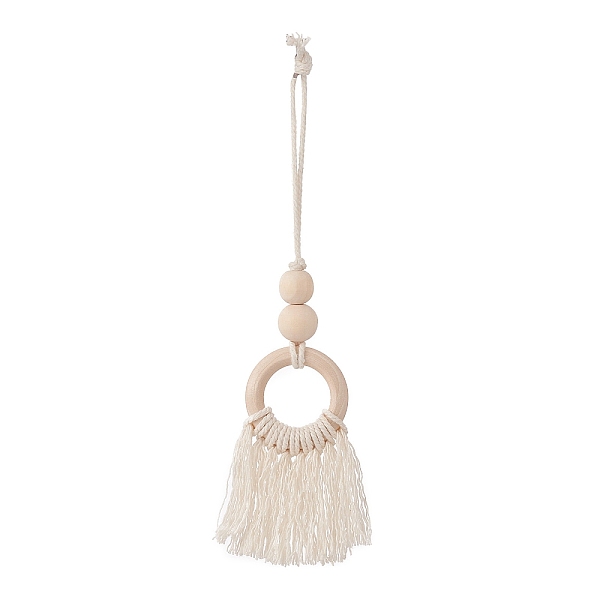 

PandaHall Natural Wood Bead Tassel Pendant Decoraiton, Macrame Cotton Cord Hanging Ornament, Creamy White, 215mm Wood Others