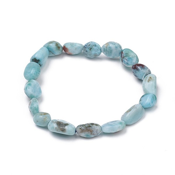 

PandaHall Natural Larimar Stretch Beaded Bracelets, Tumbled Stone, Nuggets, 1-7/8 inch~2-1/8 inch(4.8~5.5cm), Beads: 8~16.5x7~10mm Larimar