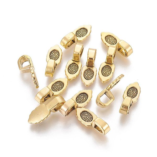 

PandaHall Tibetan Style Pendant Bails, Lead Free & Nickel Free , Glue-on Bail, Antique Golden, about 16mm long, 6mm wide, 5mm thick, Hole...