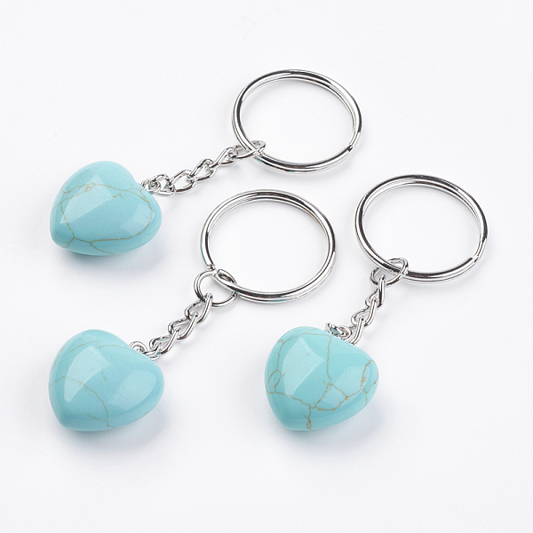 

PandaHall Synthetic Turquoise Keychain, with Platinum Iron Findings, Heart, 72mm Synthetic Turquoise Heart Green