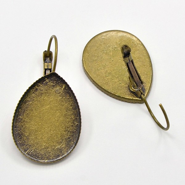 

PandaHall Brass Leverback Earrings Blank Base Settings Cabochon Setting, Nickel Free, Antique Bronze, Teardrop Tray: 25x18mm, 37x19x2mm, Pin...