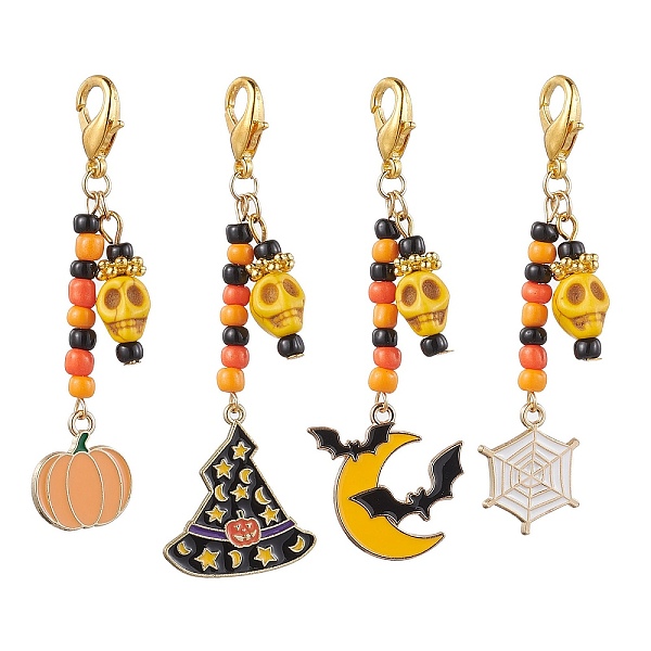

PandaHall Halloween Theme Alloy Enamel Pendant Decorations, Glass Seed Beaded and Zinc Alloy Lobster Claw Clasps Charms, Mixed Shapes, Light..., Multicolor