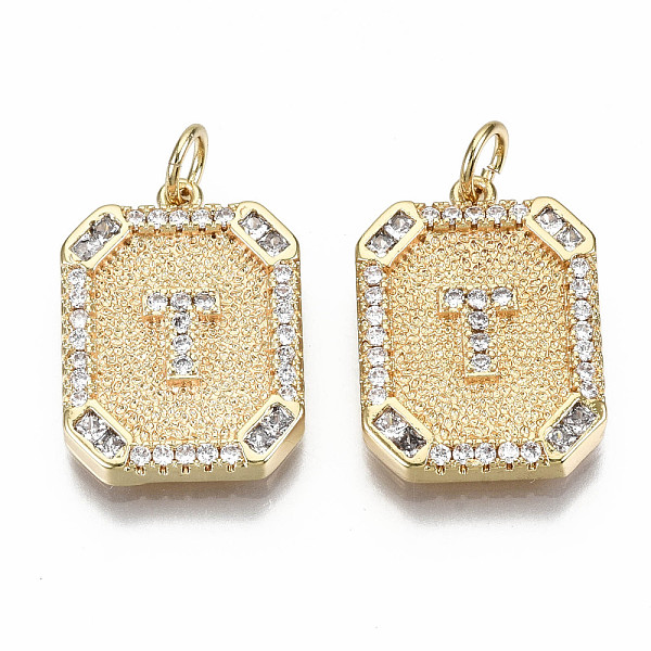 

PandaHall Brass Micro Pave Clear Cubic Zirconia Pendants, Nickel Free, Real 18K Gold Plated, Rounded Rectangle with Word, Letter.T...