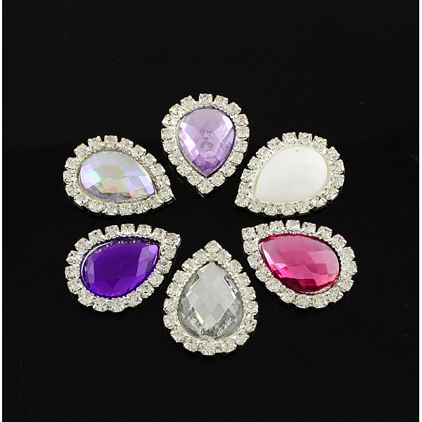 

PandaHall Shining Faceted Acrylic Flat Back Cabochons, with Grade A Crystal Rhinestone and Brass Tray, Silver Color Plated Metal Color..., Multicolor