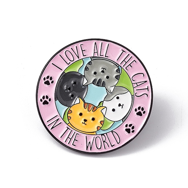 

PandaHall Word I Love All The Cats In The World Enamel Pin, Electrophoresis Black Alloy Flat Round Brooch for Backpack Clothes, Cat Pattern...