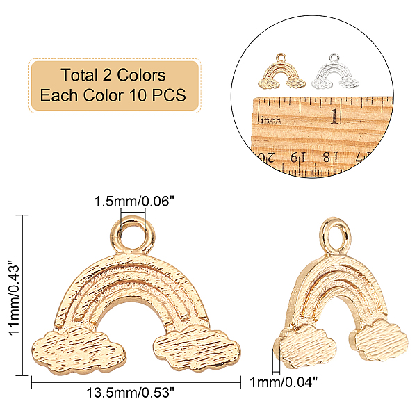 

PandaHall CHGCRAFT Brass Charms, Rainbow, Mixed Color, 11x13.5x1mm, Hole: 1.5mm, 2 colors, 10pcs/color, 20pcs/box Brass Rainbow