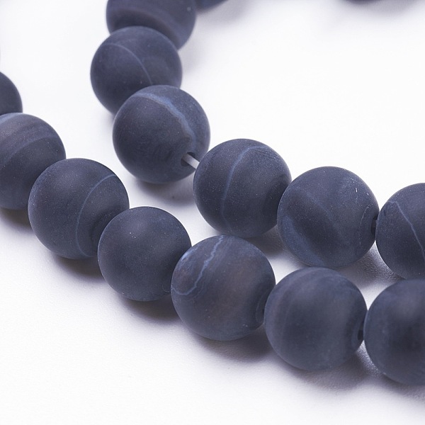 

PandaHall Natural Black Striped Agate/Banded Agate Beads Strands, Frosted, Round, 8~8.5mm, Hole: 1mm, about 47pcs/strand, 14.9 inch~15.3...