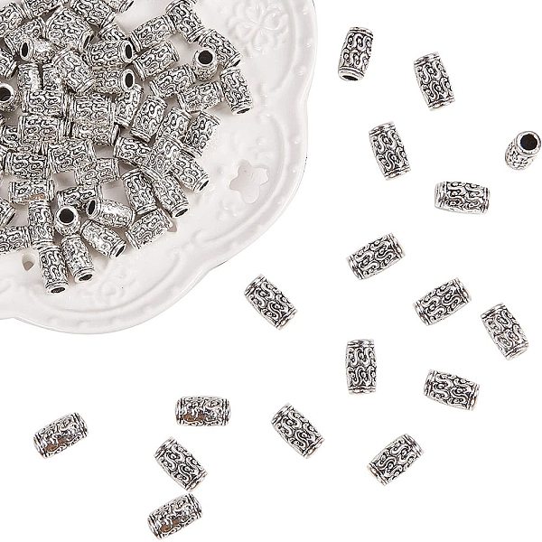 

PandaHall Tibetan Style Alloy Beads, Tube, Antique Silver, 7x12mm, hole: 3.5mm, 100pcs/set Alloy Tube
