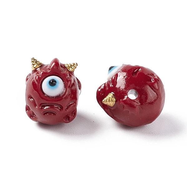 

PandaHall Halloween Opaque Resin Beads, with Golden Tone Alloy Horns, Single-Eye Monster, Dark Red, 13x10.5x12mm, Hole: 1.8mm Resin Others
