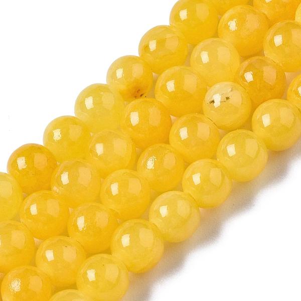 Chapelets de perles de pierres en jade jaune teinte