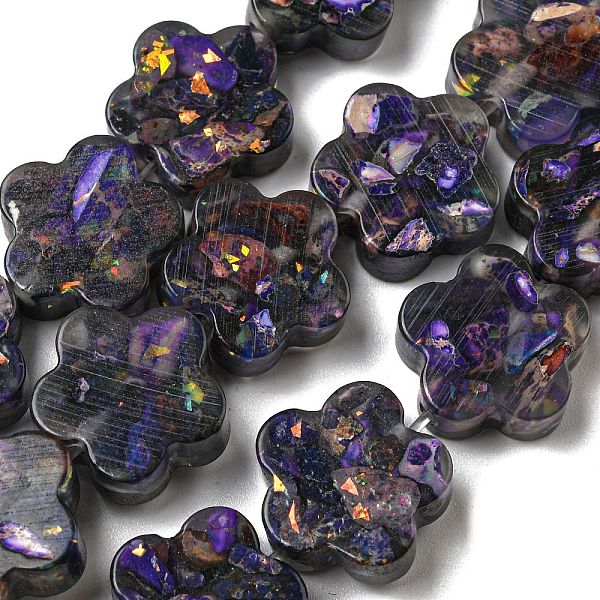 

PandaHall Dyed Natural Imperial Jasper with Resin Beads Strands, Flower, Dark Violet, 15x16x5.5mm, Hole: 1.2mm, about 12pcs/strand, 8.46''...