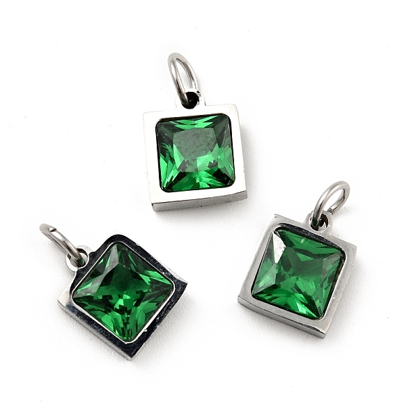 

PandaHall 304 Stainless Steel Pendants, with Cubic Zirconia and Jump Rings, Single Stone Charms, Square, Stainless Steel Color, Mixed Color..., Multicolor