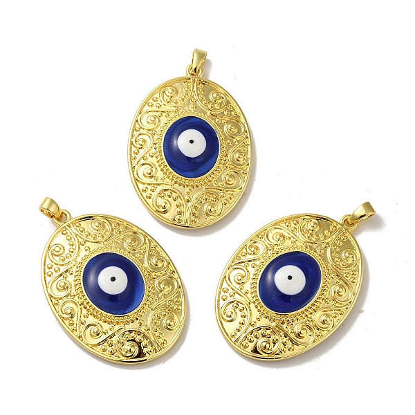 

PandaHall Rack Plating Brass Pendants, with Enamel, Long-Lasting Plated, Lead Free & Cadmium Free, Real 18K Gold Plated, Oval with Evil Eyes...