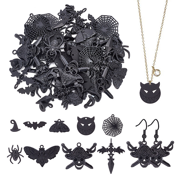

PandaHall 54Pcs 9 Styles Halloween Alloy Pendants, Mixed Shapes, Electrophoresis Black, 8.5~44x19.5~42.5x1~5mm, Hole: 1~4mm, 6pcs/style...