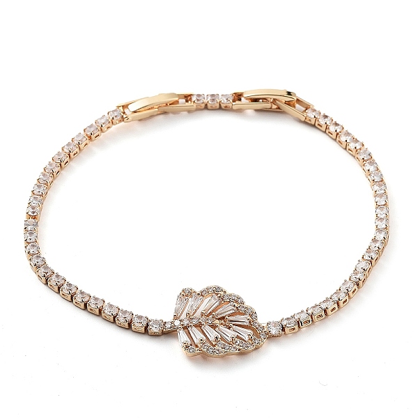 

PandaHall Golden Brass Link Bracelet, with Cubic Zirconia Tennis Chains, Long-Lasting Plated, Leaf, 8 inch(20.4cm) Cubic Zirconia Leaf