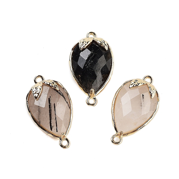 

PandaHall Natural Tourmalinated Quartz Faceted Teardrop Connector Charms, Brass Strawberry Links, Golden, 20x11.5x5mm, Hole: 1.2mm...