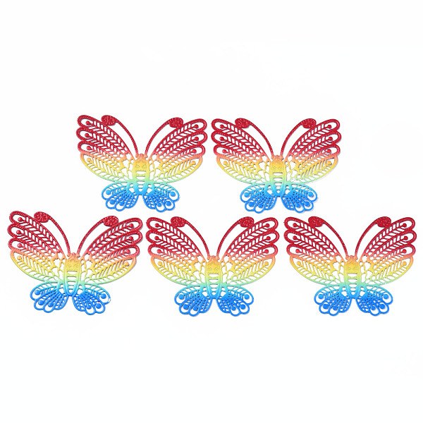 

PandaHall 430 Stainless Steel Filigree Pendants, Spray Painted, Etched Metal Embellishments, Butterfly, Colorful, 37.5x48.5x0.7mm, Hole: 1mm...
