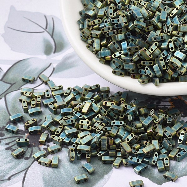 

PandaHall MIYUKI Half TILA Beads, Japanese Seed Beads, 2 Hole, (HTL2008) Matte Metallic Patina Iris, 5x2.3x1.9mm, Hole: 0.8mm, about..., Green
