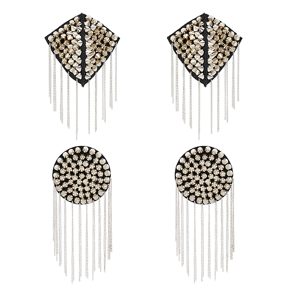 

PandaHall SUPERFINDINGS 4Pcs 2 Styles Fashionable Tassel Epaulettes, Rivet Shoulder Badge, with Iron Chains, Plastic, Cloth Findings...