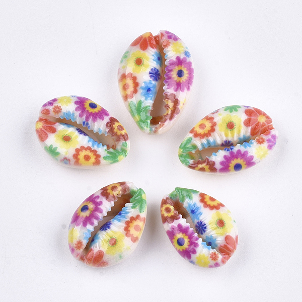 

PandaHall Printed Cowrie Shell Beads, No Hole/Undrilled, Colorful, 20~25x13~17x7~8mm Cowrie Shell Shell Shape