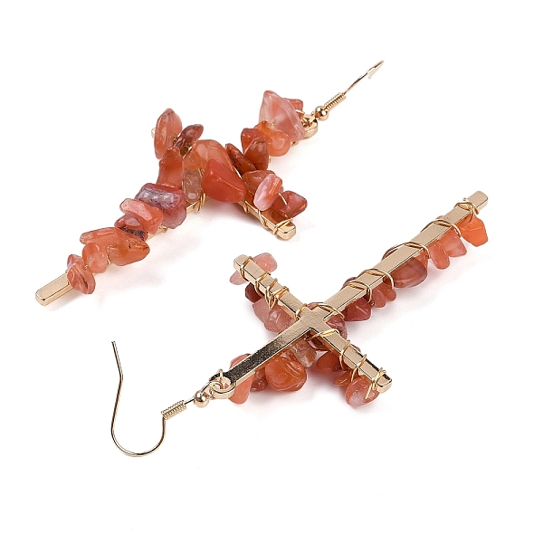 Natural Carnelian Cross Dangle Earrings