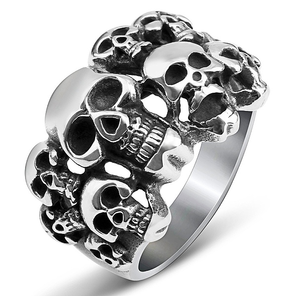

PandaHall Steam Punk Style Titanium Steel Multi-Skull Finger Rings, Hollow Wide Rings for Men, Stainless Steel Color, US Size 10(19.8mm)...
