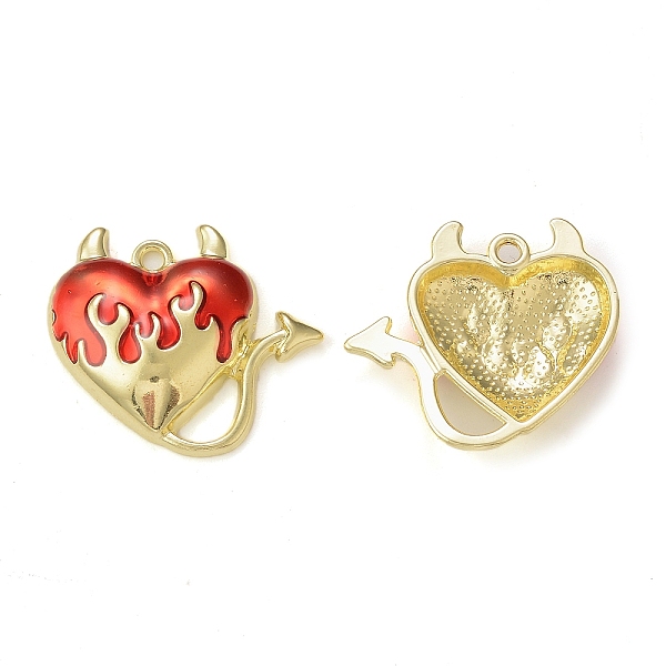 PandaHall Rack Plating Alloy Enamel Pendants, Golden, Heart Evil Charm, Red, 22.5x25x4.5mm, Hole: 1.8mm Alloy+Enamel Heart Red